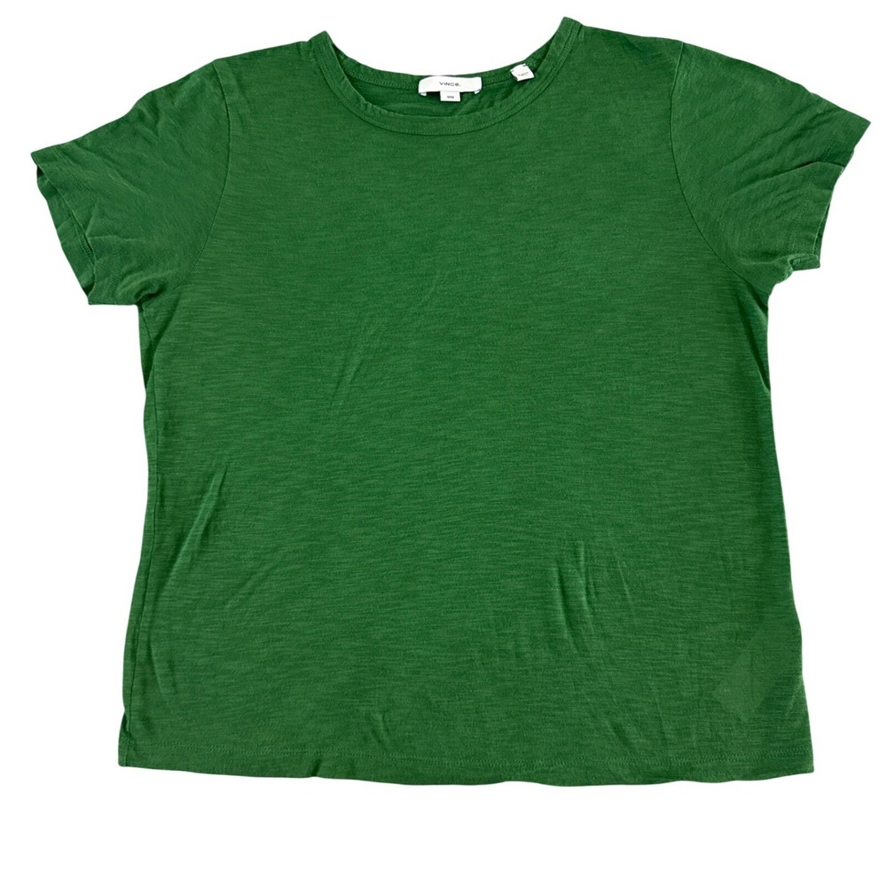 Vince 100% Pima Cotton Tee Women Medium Green Slub Crew Neck Elevated Basic
